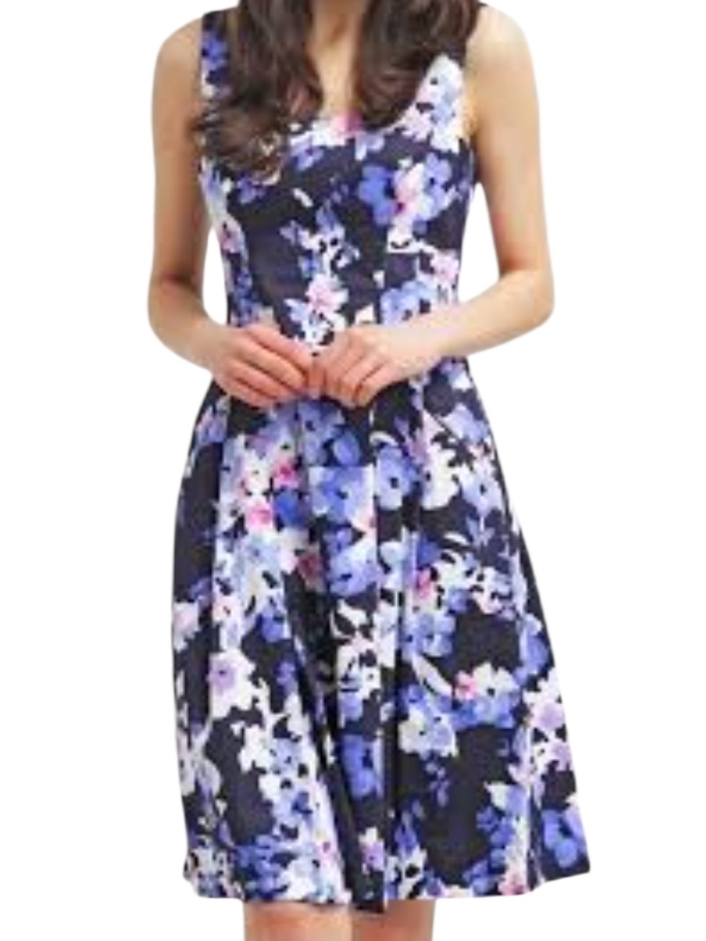 NWT Lauren Ralph Lauren Floral Fit & Flare Sleeveless Floral Pockets Size 2 Blue